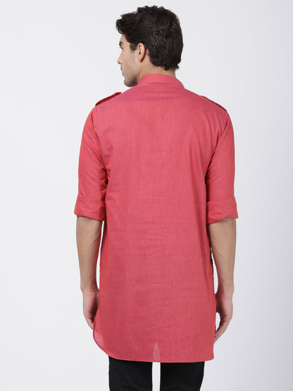 Vastramay Men's Maroon Cotton Kurta