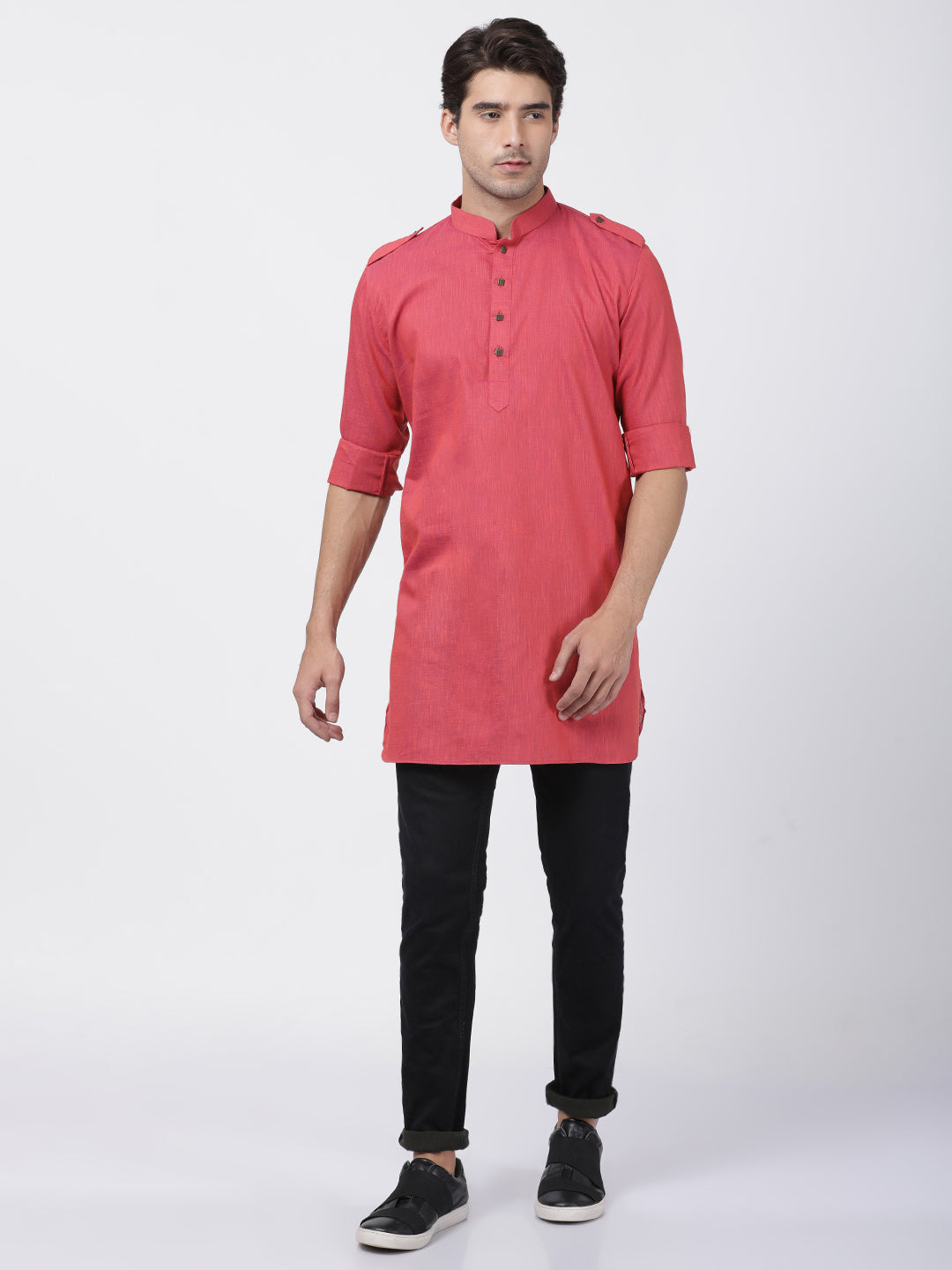 Vastramay Men's Maroon Cotton Kurta