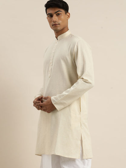 Vastramay Men's Cream Pure Cotton Kurta