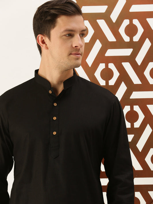 Vastramay Men's Black Cotton Kurta