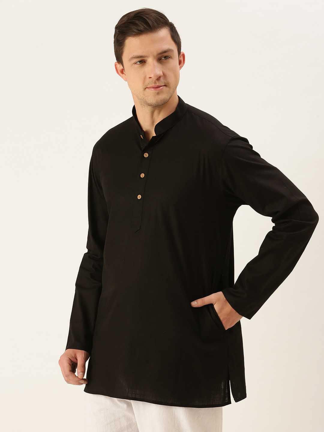 Vastramay Men's Black Cotton Kurta