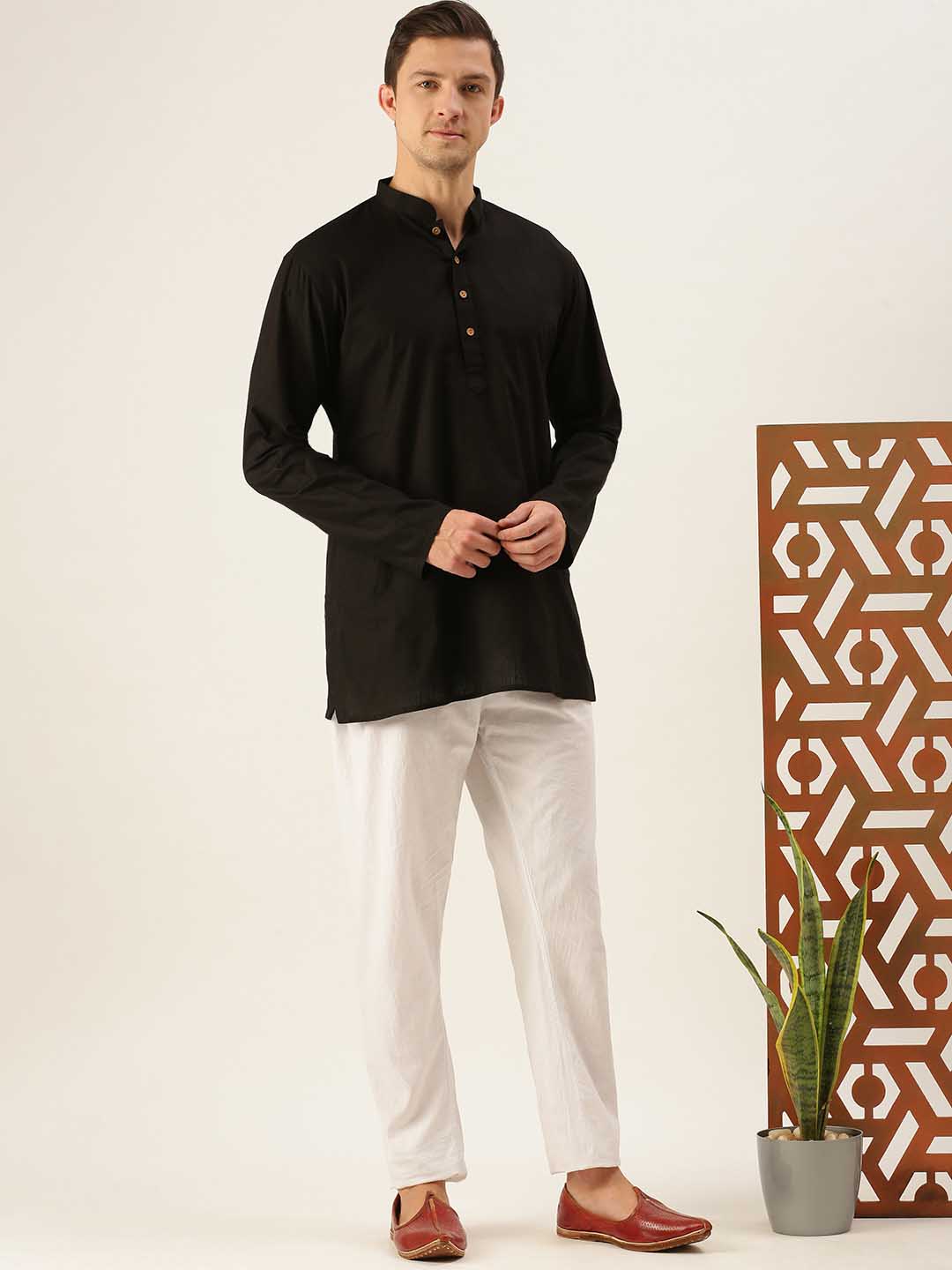 Vastramay Men's Black Cotton Kurta