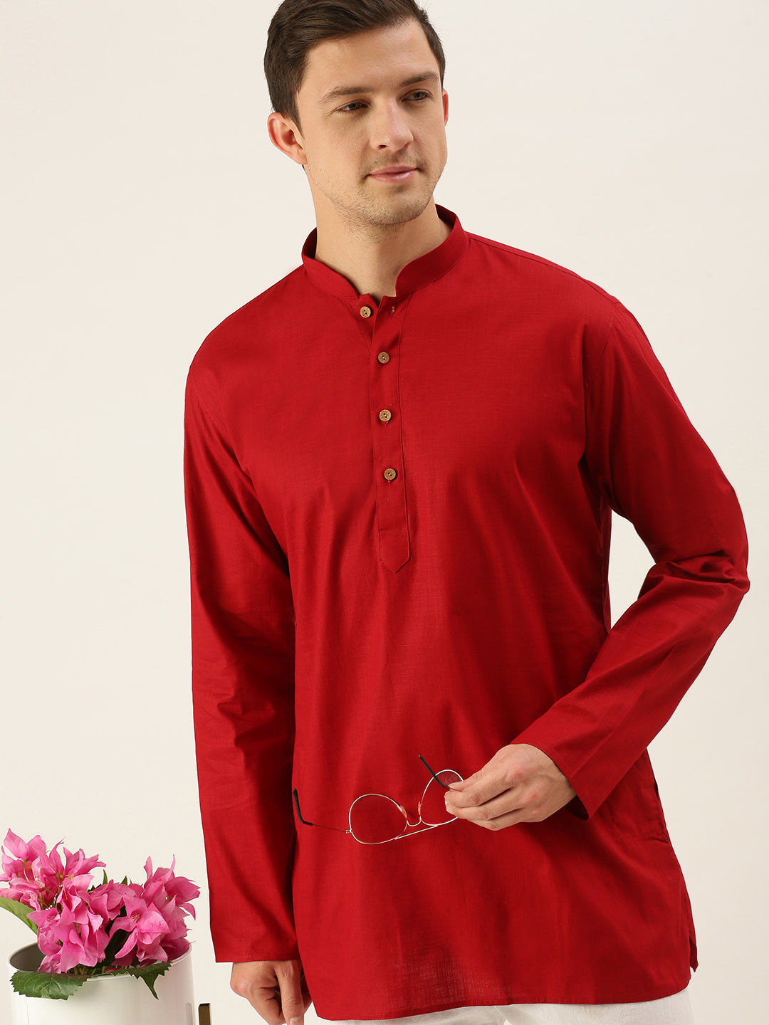 Vastramay Men's Maroon Cotton Kurta