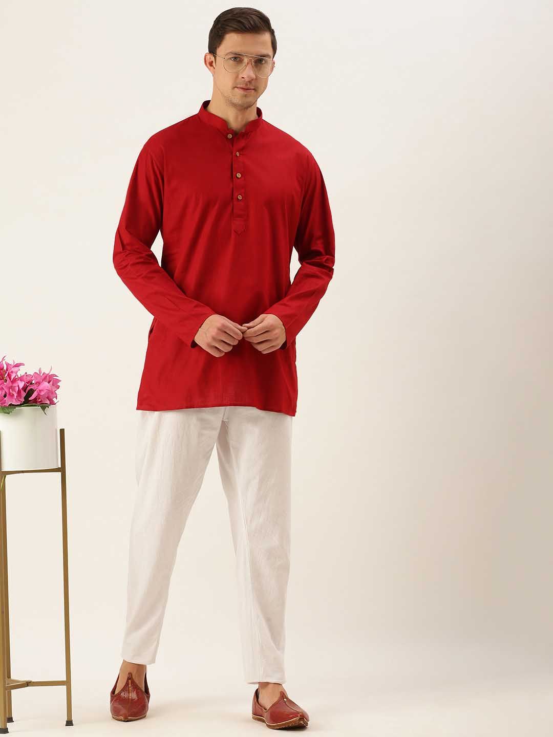 Vastramay Men's Maroon Cotton Kurta