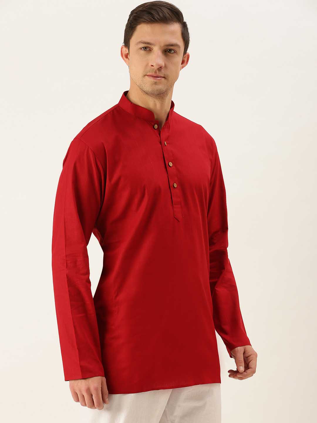 Vastramay Men's Maroon Cotton Kurta