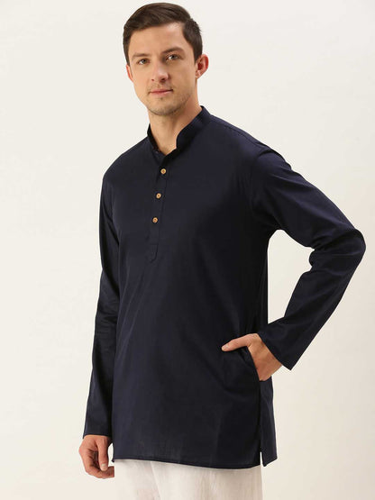 Vastramay Men's Navy Blue Cotton Kurta