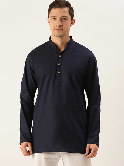 Vastramay Men's Navy Blue Cotton Kurta