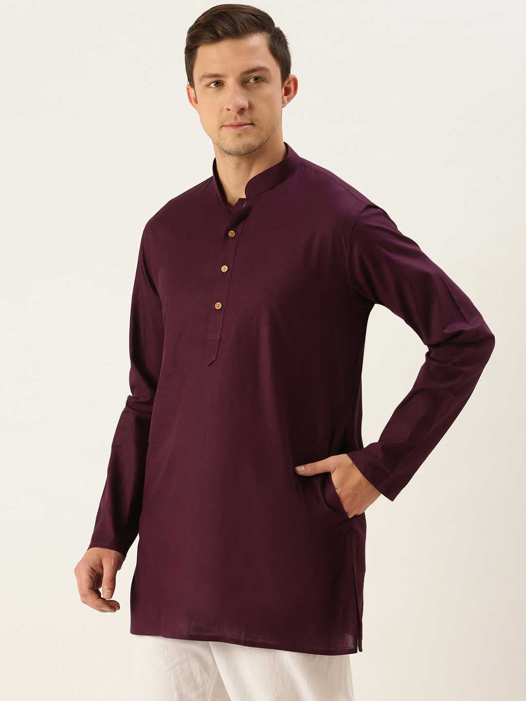 Vastramay Men's Purple Cotton Kurta