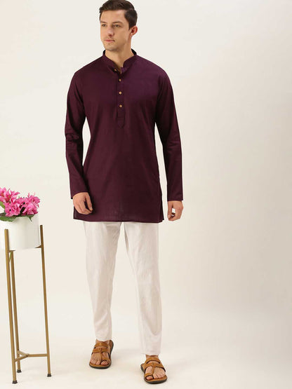 Vastramay Men's Purple Cotton Kurta