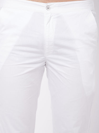 Vastramay Men's White Cotton Slim Fit Pant