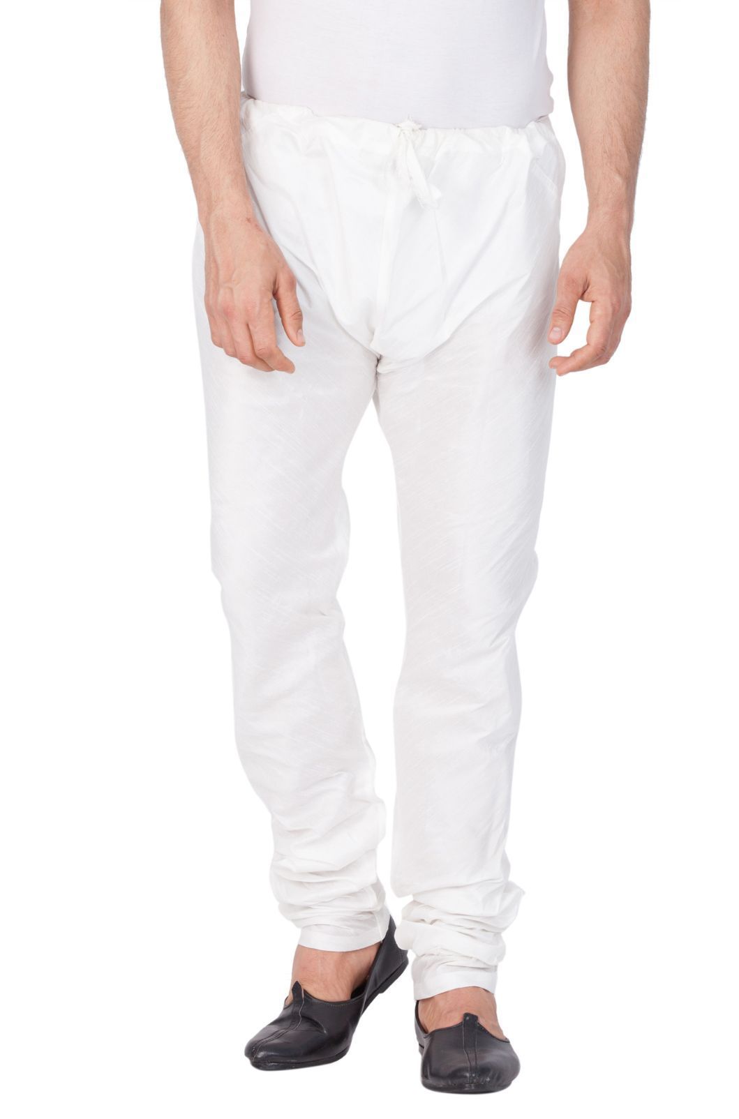 Vastramay Vastramay Men's White Cotton Silk Blend Churidar