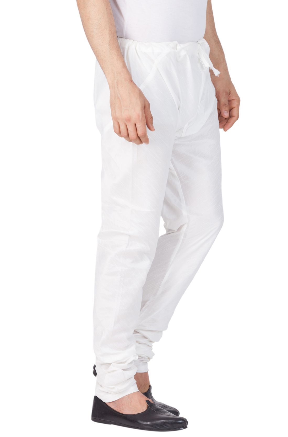 Vastramay Men's White Cotton Silk Blend Churidar