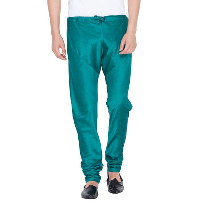 Vastramay Vastramay Men's Turquoise Cotton Silk Blend Churidar