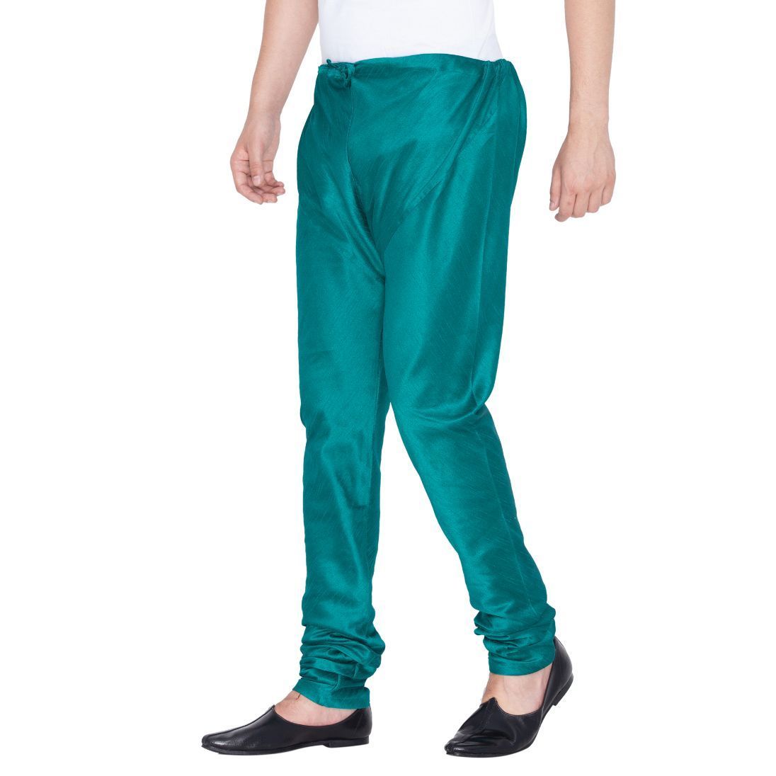 Vastramay Men's Turquoise Cotton Silk Blend Churidar