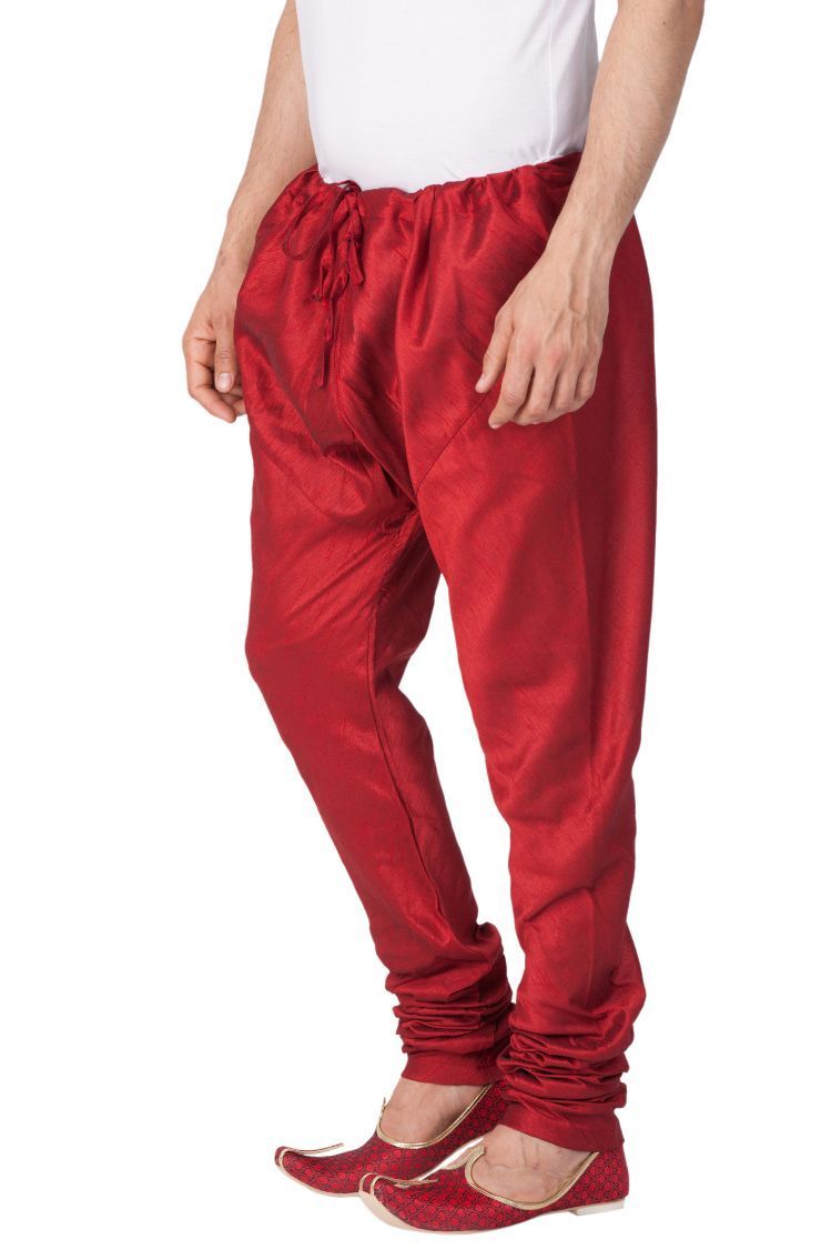 Vastramay Men's Maroon Cotton Silk Blend Pyjama