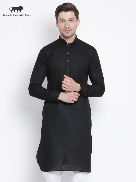 Vastramay Vastramay Men's Black Cotton Blend Kurta