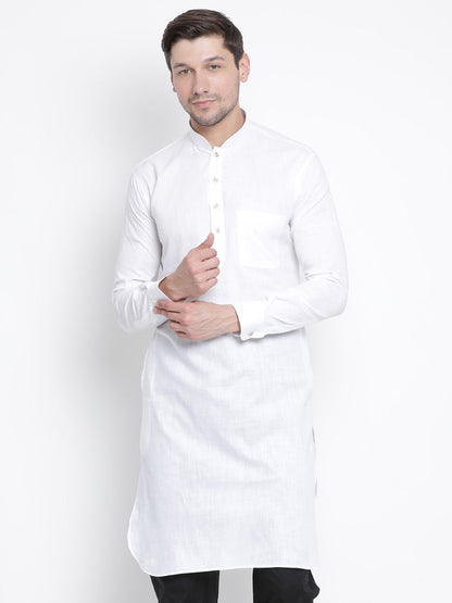 Vastramay  Men's White Cotton Blend Pathani Kurta