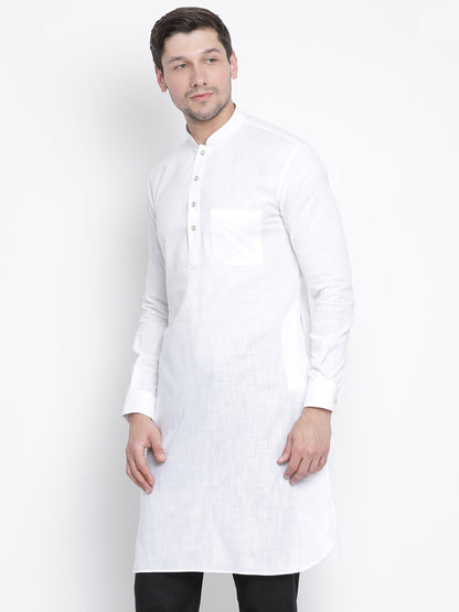 Vastramay  Men's White Cotton Blend Pathani Kurta