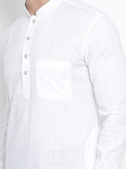 Vastramay  Men's White Cotton Blend Pathani Kurta