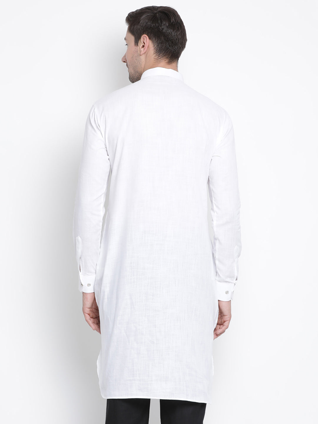 Vastramay  Men's White Cotton Blend Pathani Kurta