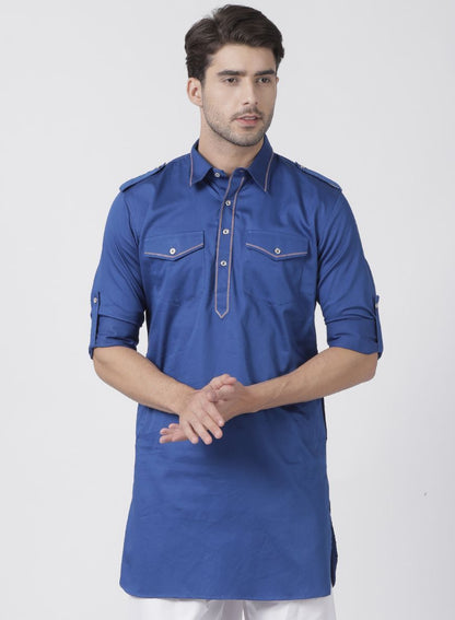 Vastramay Men's Blue Cotton Blend Kurta