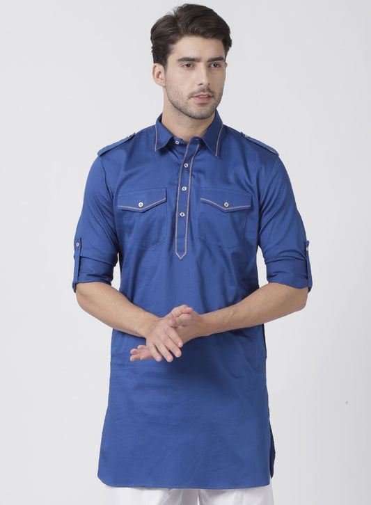 Vastramay Men's Blue Cotton Blend Kurta