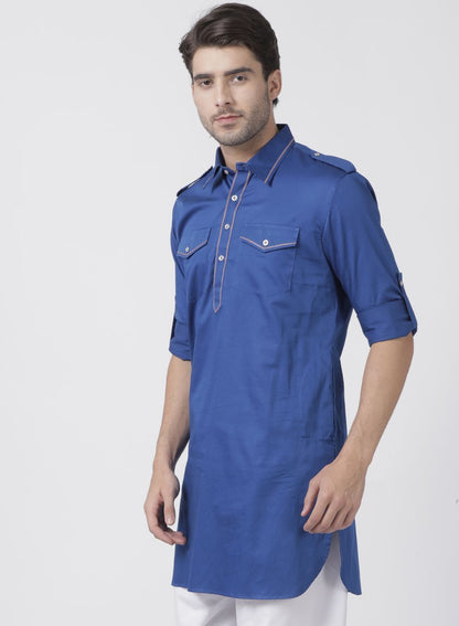 Vastramay Men's Blue Cotton Blend Kurta