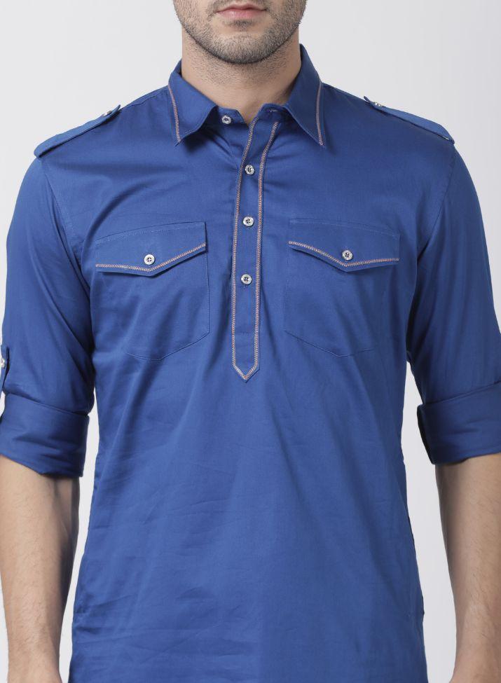 Vastramay Men's Blue Cotton Blend Kurta