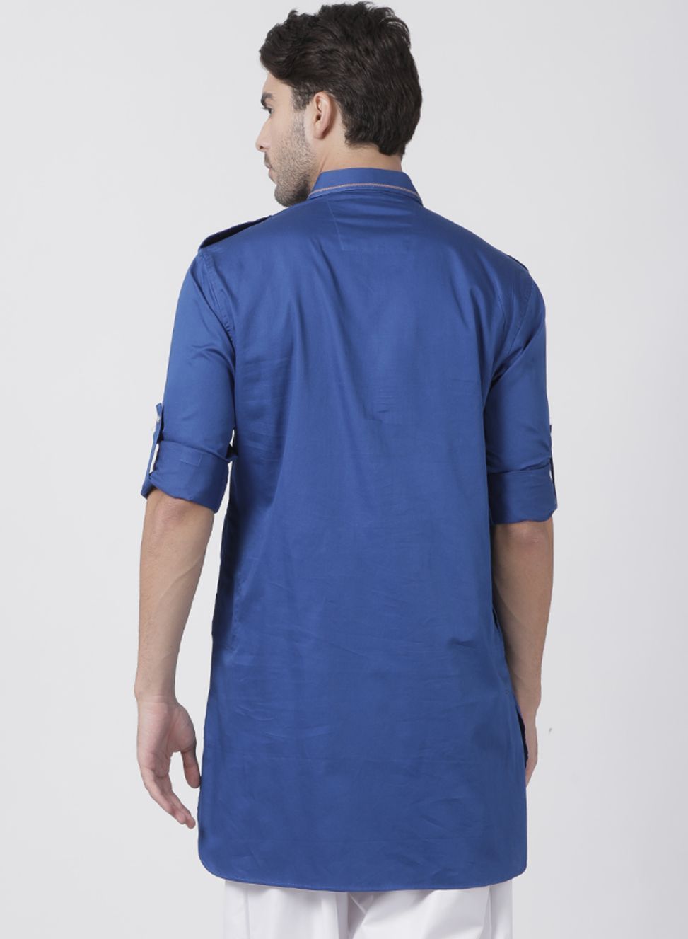 Vastramay Men's Blue Cotton Blend Kurta