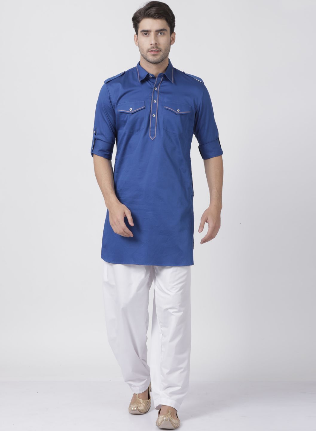 Vastramay Men's Blue Cotton Blend Kurta