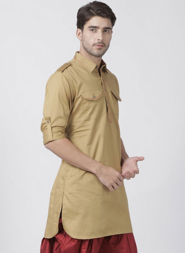 Vastramay Men's Beige Cotton Blend Kurta