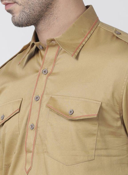 Vastramay Men's Beige Cotton Blend Kurta