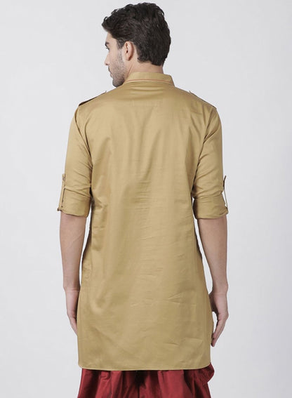 Vastramay Men's Beige Cotton Blend Kurta