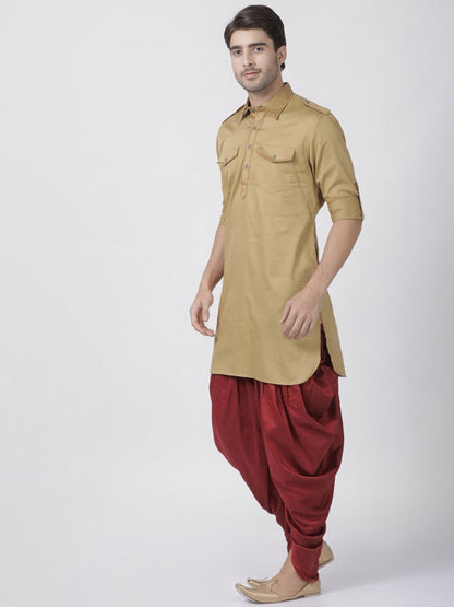 Vastramay Men's Beige Cotton Blend Kurta