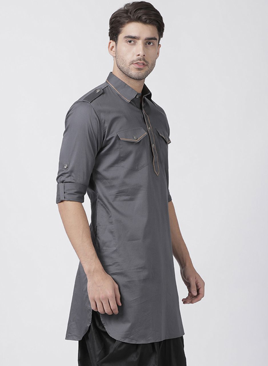 Vastramay Men's Grey Cotton Blend Kurta