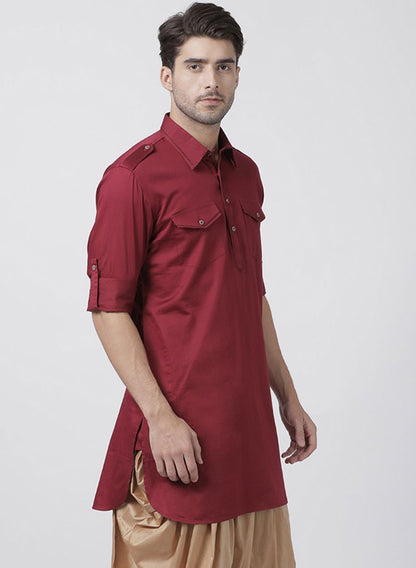 Vastramay Men's Maroon Cotton Blend Kurta