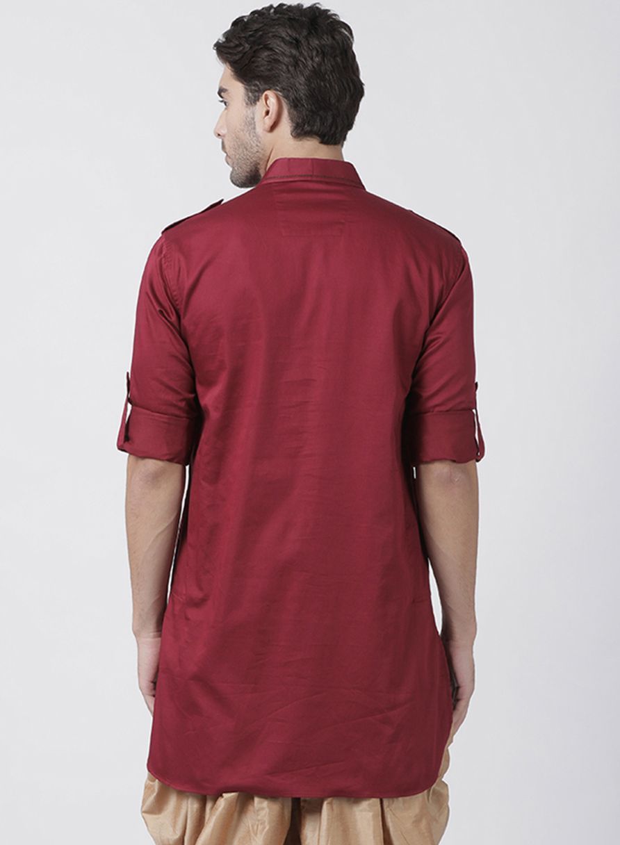 Vastramay Men's Maroon Cotton Blend Kurta