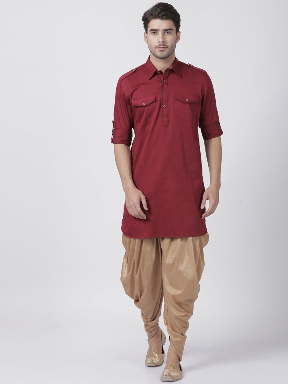 Vastramay Men's Maroon Cotton Blend Kurta