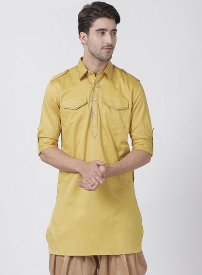 Vastramay Men's Yellow Cotton Blend Kurta