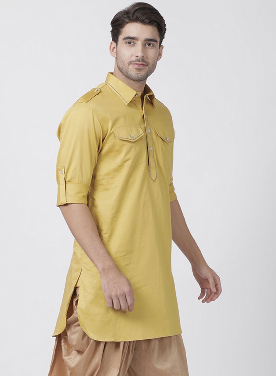 Vastramay Men's Yellow Cotton Blend Kurta