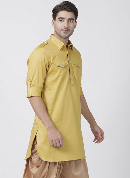 Vastramay Men's Yellow Cotton Blend Kurta