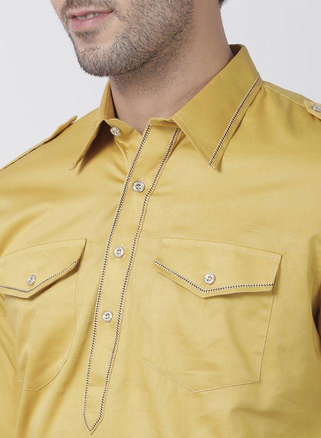 Vastramay Men's Yellow Cotton Blend Kurta