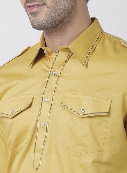 Vastramay Men's Yellow Cotton Blend Kurta