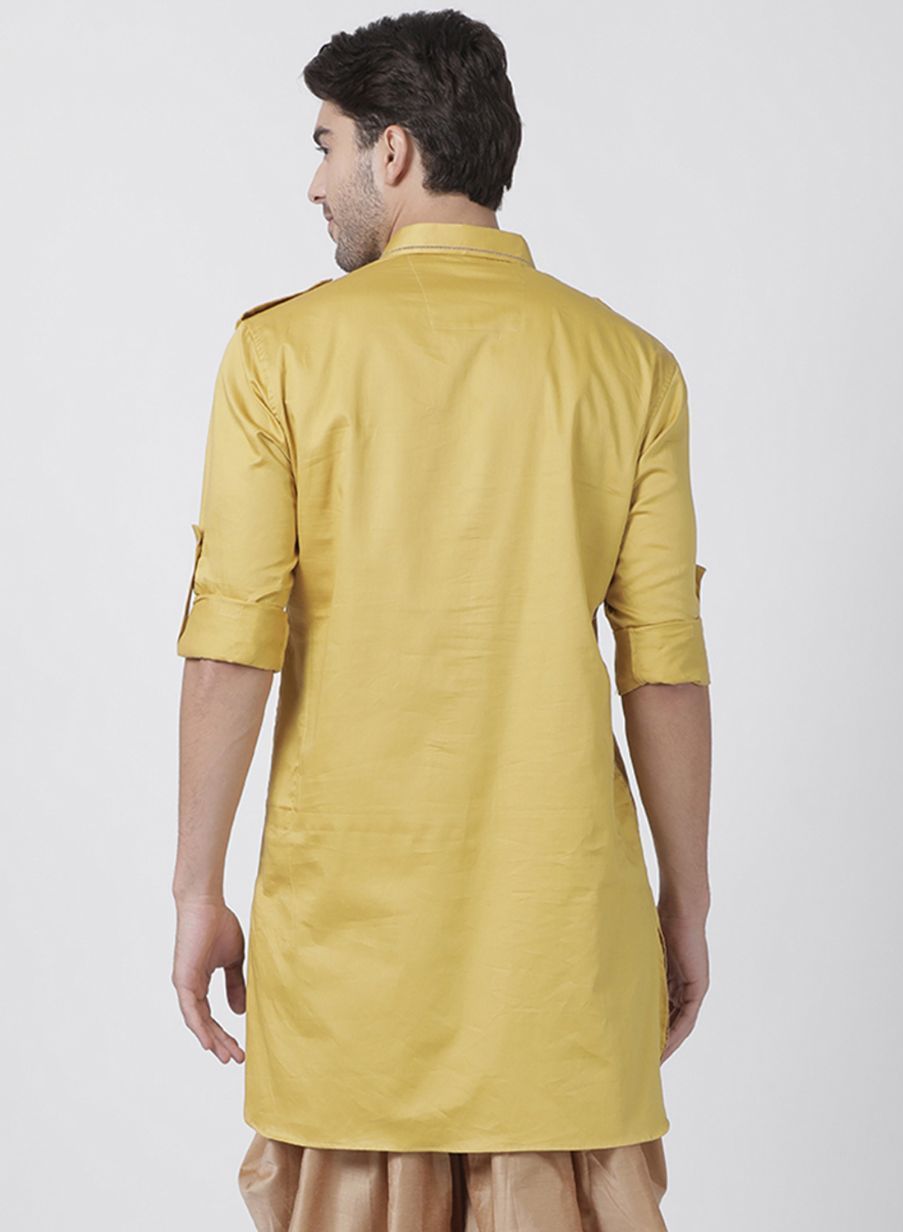 Vastramay Men's Yellow Cotton Blend Kurta