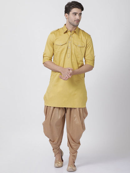 Vastramay Men's Yellow Cotton Blend Kurta