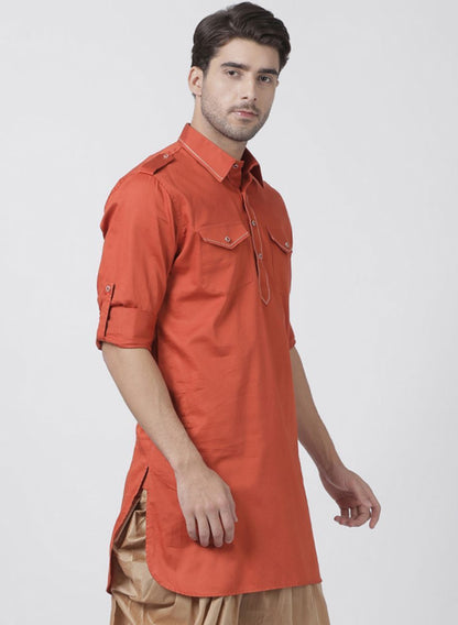 Vastramay Men's Orange Cotton Blend Kurta