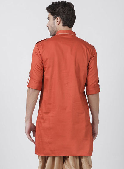 Vastramay Men's Orange Cotton Blend Kurta