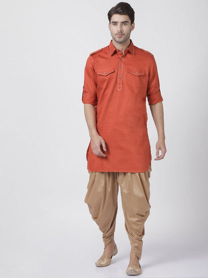 Vastramay Men's Orange Cotton Blend Kurta