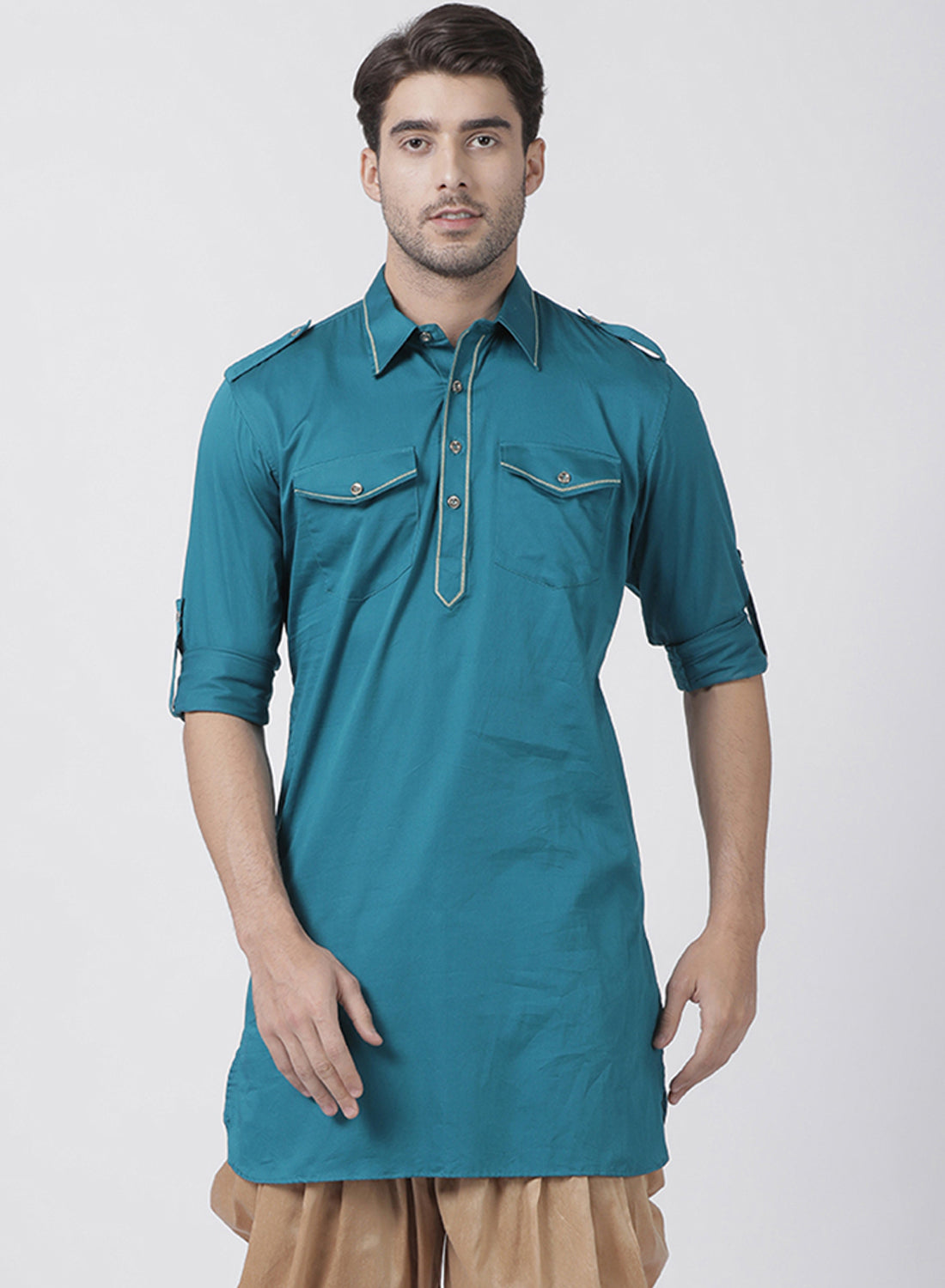 Vastramay Men's Dark Green Cotton Blend Kurta