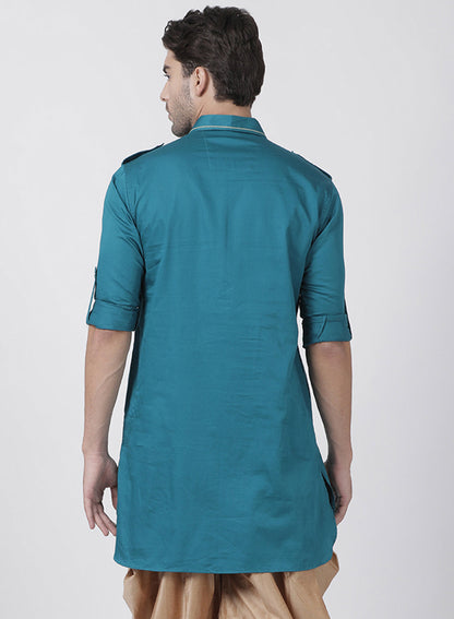 Vastramay Men's Dark Green Cotton Blend Kurta